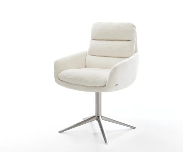 Drehstuhl Abelia-Flex mit Armlehnen Bouclé Soft Beige Fußkreuz Edelstahl 360° drehbar Wippfunktion