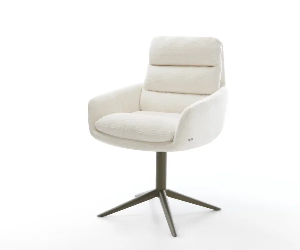 Drehstuhl Abelia-Flex mit Armlehnen Bouclé Soft Beige Fußkreuz Effektfinish Titan 360° drehbar Wippfunktion