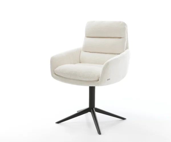 Drehstuhl Abelia-Flex mit Armlehnen Bouclé Soft Beige Fußkreuz Schwarz 360° drehbar Wippfunktion
