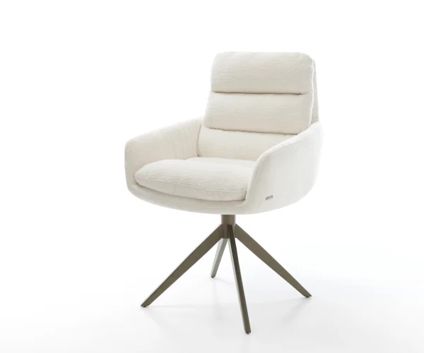 Drehstuhl Abelia-Flex mit Armlehnen Bouclé Soft Beige Kreuzgestell breit Effektfinish Titan 360° drehbar Wippfunktion