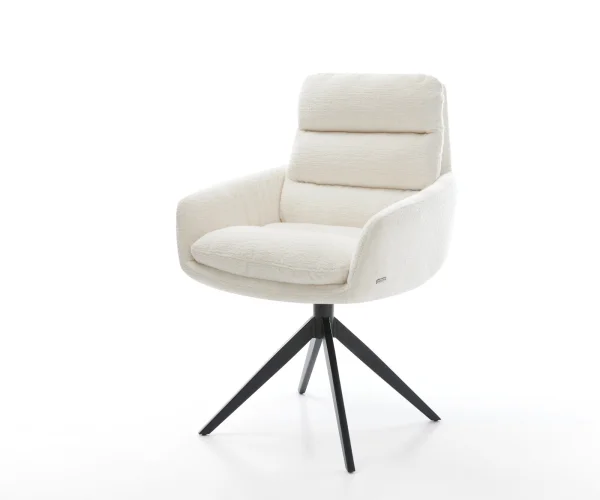 Drehstuhl Abelia-Flex mit Armlehnen Bouclé Soft Beige Kreuzgestell breit Schwarz 360° drehbar Wippfunktion