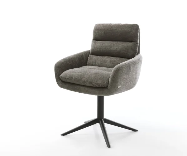 Drehstuhl Abelia-Flex mit Armlehnen Bouclé Soft Schlamm Fußkreuz Schwarz 360° drehbar Wippfunktion