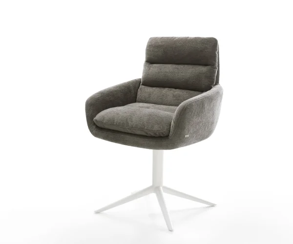 Drehstuhl Abelia-Flex mit Armlehnen Bouclé Soft Schlamm Fußkreuz Weiß 360° drehbar Wippfunktion