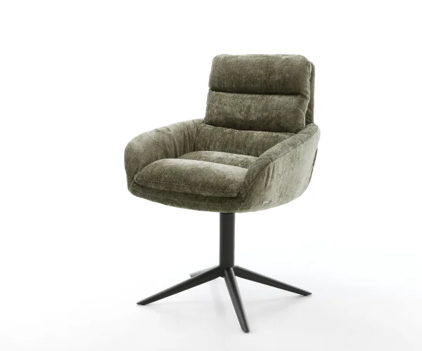 Drehstuhl Abelia-Flex mit Armlehnen Chenille Olive Fußkreuz Schwarz 360° drehbar Wippfunktion