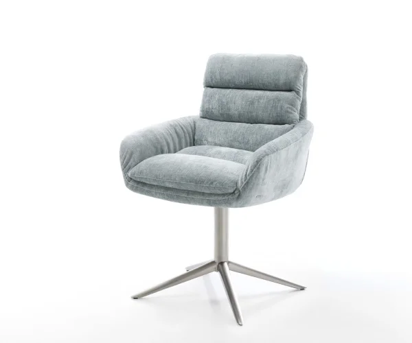 Drehstuhl Abelia-Flex mit Armlehnen Chenille Pastellblau Fußkreuz Edelstahl 360° drehbar Wippfunktion