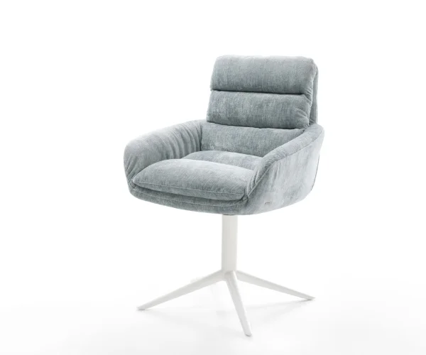Drehstuhl Abelia-Flex mit Armlehnen Chenille Pastellblau Fußkreuz Weiß 360° drehbar Wippfunktion