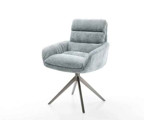 Drehstuhl Abelia-Flex mit Armlehnen Chenille Pastellblau Kreuzgestell breit Graphit 360° drehbar Wippfunktion
