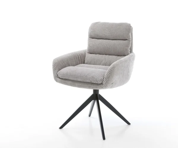 Drehstuhl Abelia-Flex mit Armlehnen Cord Silbergrau Kreuzgestell breit Schwarz 360° drehbar Wippfunktion