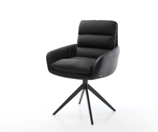 Drehstuhl Abelia-Flex mit Armlehnen Echt-Leder Schwarz Kreuzgestell breit Schwarz 360° drehbar Wippfunktion