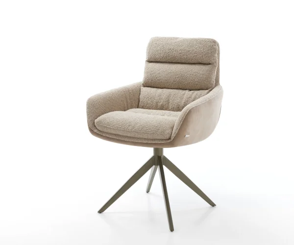 Drehstuhl Abelia-Flex mit Armlehnen Materialmix Schlamm Kreuzgestell breit Effektfinish Titan 360° drehbar