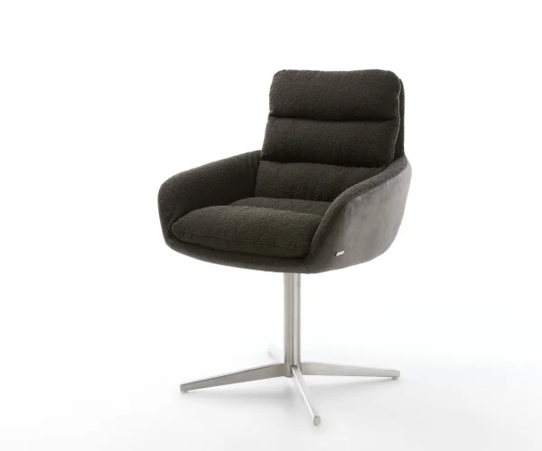 Drehstuhl Abelia-Flex mit Armlehnen Materialmix Schwarz Fußkreuz Edelstahl 360° drehbar