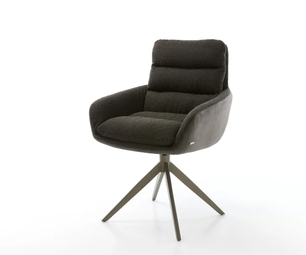 Drehstuhl Abelia-Flex mit Armlehnen Materialmix Schwarz Kreuzgestell breit Effektfinish Titan 360° drehbar Wippfunktion