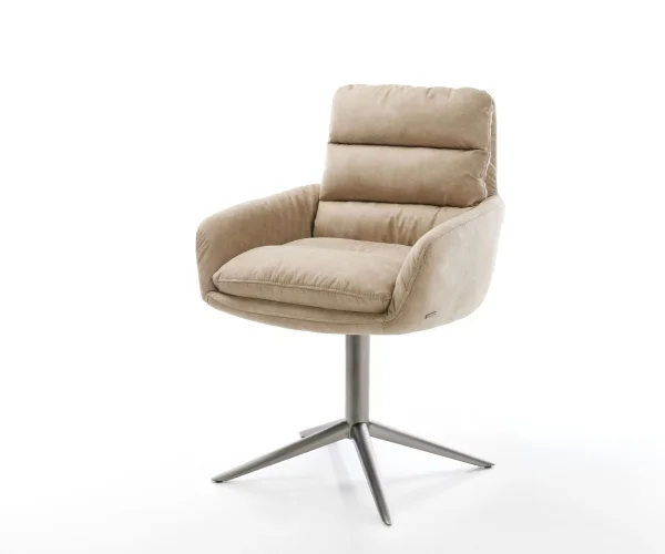Drehstuhl Abelia-Flex mit Armlehnen Mikrofaser Beige Vintage Fußkreuz Graphit 360° drehbar Wippfunktion