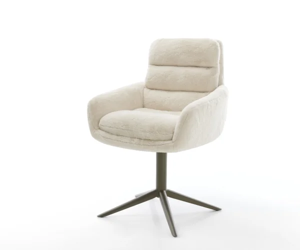 Drehstuhl Abelia-Flex mit Armlehnen Plüsch Creme-Weiß Fußkreuz Effektfinish Titan 360° drehbar Wippfunktion