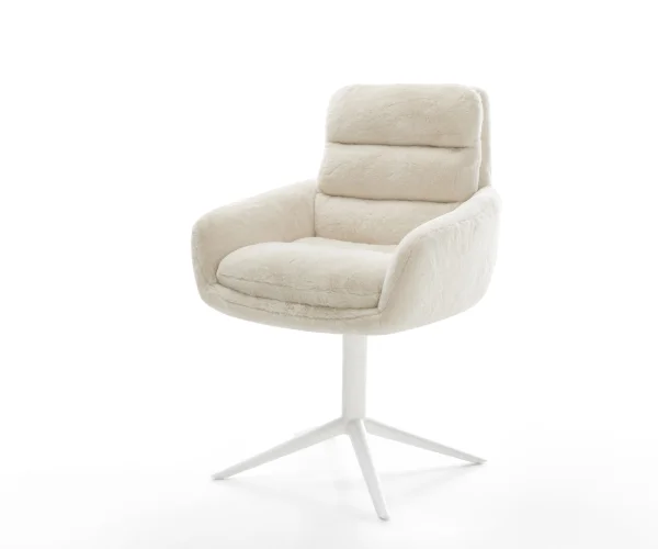 Drehstuhl Abelia-Flex mit Armlehnen Plüsch Creme-Weiß Fußkreuz Weiß 360° drehbar Wippfunktion