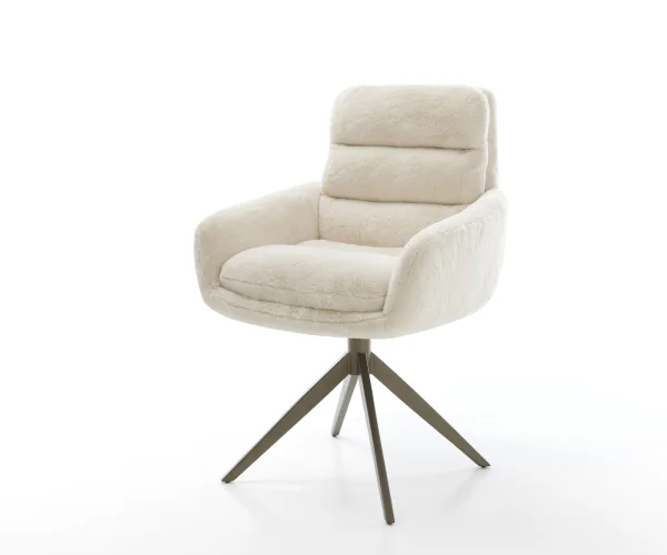 Drehstuhl Abelia-Flex mit Armlehnen Plüsch Creme-Weiß Kreuzgestell breit Effektfinish Titan 360° drehbar Wippfunktion