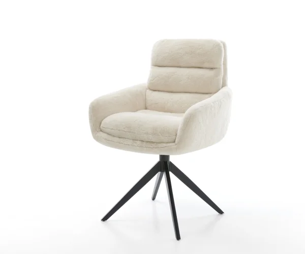 Drehstuhl Abelia-Flex mit Armlehnen Plüsch Creme-Weiß Kreuzgestell breit Schwarz 360° drehbar Wippfunktion