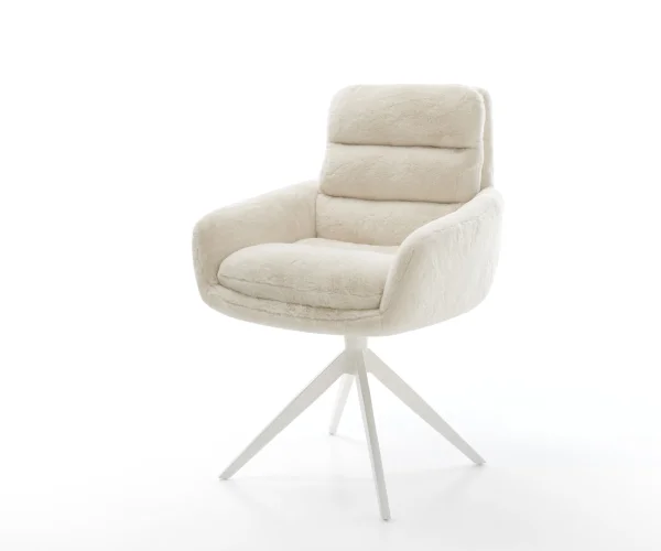 Drehstuhl Abelia-Flex mit Armlehnen Plüsch Creme-Weiß Kreuzgestell breit Weiß 360° drehbar Wippfunktion