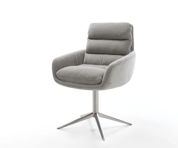 Drehstuhl Abelia-Flex mit Armlehnen Strukturstoff Soft Grau Fußkreuz Edelstahl 360° drehbar Wippfunktion