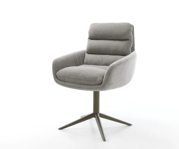 Drehstuhl Abelia-Flex mit Armlehnen Strukturstoff Soft Grau Fußkreuz Effektfinish Titan 360° drehbar Wippfunktion
