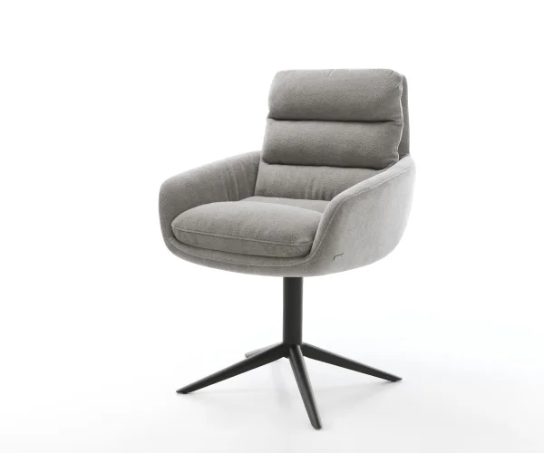 Drehstuhl Abelia-Flex mit Armlehnen Strukturstoff Soft Grau Fußkreuz Schwarz 360° drehbar Wippfunktion