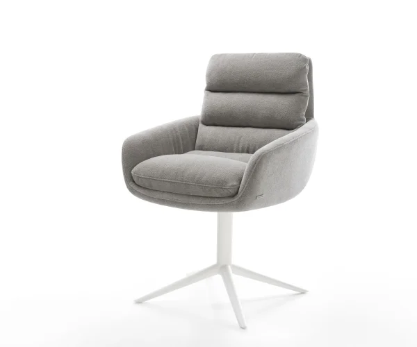 Drehstuhl Abelia-Flex mit Armlehnen Strukturstoff Soft Grau Fußkreuz Weiß 360° drehbar Wippfunktion
