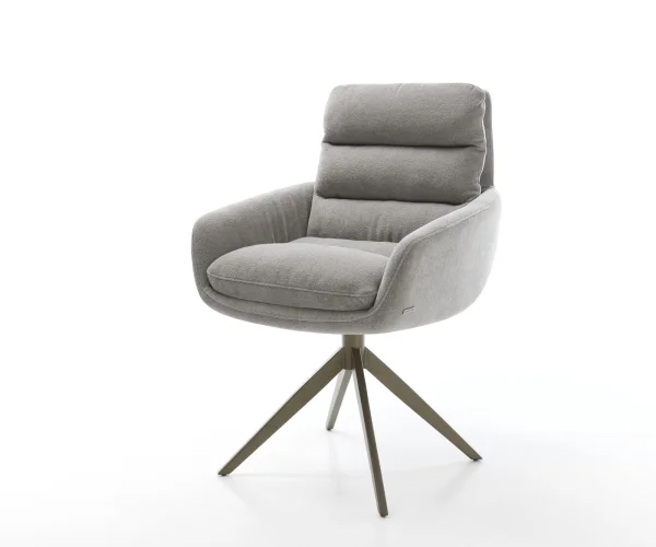 Drehstuhl Abelia-Flex mit Armlehnen Strukturstoff Soft Grau Kreuzgestell breit Effektfinish Titan 360° drehbar Wippfunktion