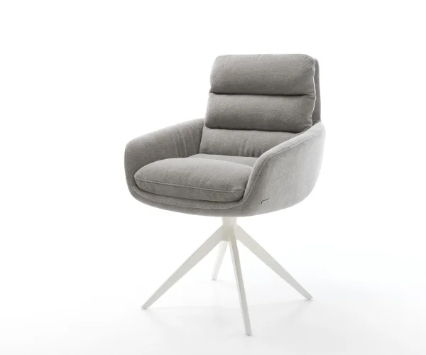 Drehstuhl Abelia-Flex mit Armlehnen Strukturstoff Soft Grau Kreuzgestell breit Weiß 360° drehbar Wippfunktion