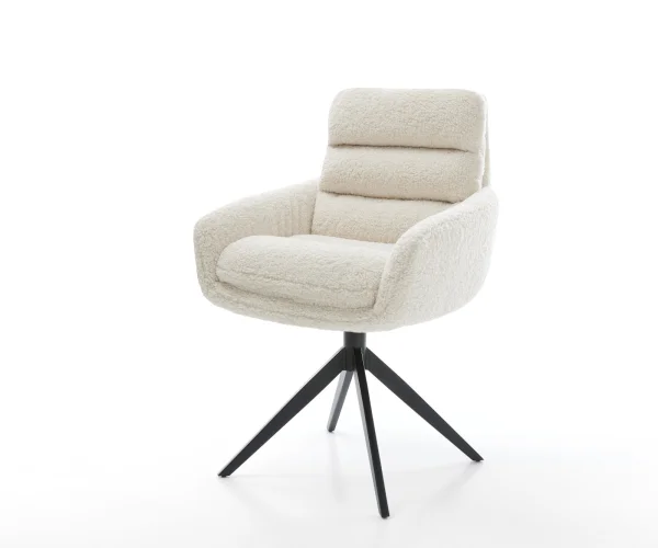Drehstuhl Abelia-Flex mit Armlehnen Teddystoff Beige Kreuzgestell breit Schwarz 360° drehbar Wippfunktion