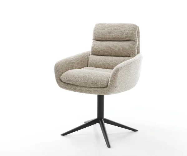 Drehstuhl Abelia-Flex mit Armlehnen Webstoff Soft Beige Fußkreuz Schwarz 360° drehbar Wippfunktion