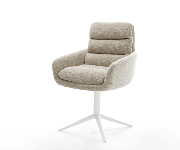 Drehstuhl Abelia-Flex mit Armlehnen Webstoff Soft Beige Fußkreuz Weiß 360° drehbar Wippfunktion