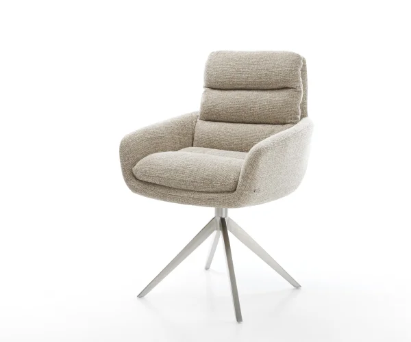 Drehstuhl Abelia-Flex mit Armlehnen Webstoff Soft Beige Kreuzgestell breit Edelstahl 360° drehbar Wippfunktion