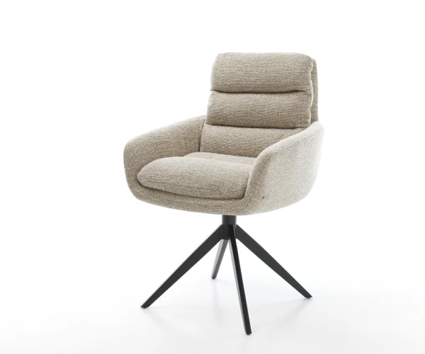 Drehstuhl Abelia-Flex mit Armlehnen Webstoff Soft Beige Kreuzgestell breit Schwarz 360° drehbar Wippfunktion