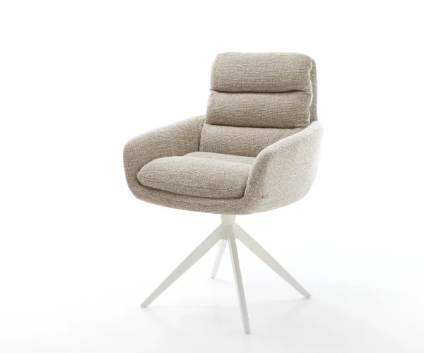Drehstuhl Abelia-Flex mit Armlehnen Webstoff Soft Beige Kreuzgestell breit Weiß 360° drehbar Wippfunktion