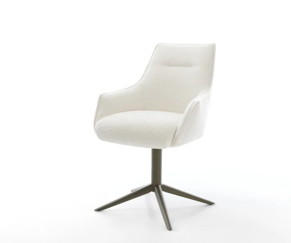Drehstuhl Alja-Flex mit Armlehnen Bouclé Soft Beige Fußkreuz Effektfinish Titan 360° drehbar Wippfunktion Taschenfederkern