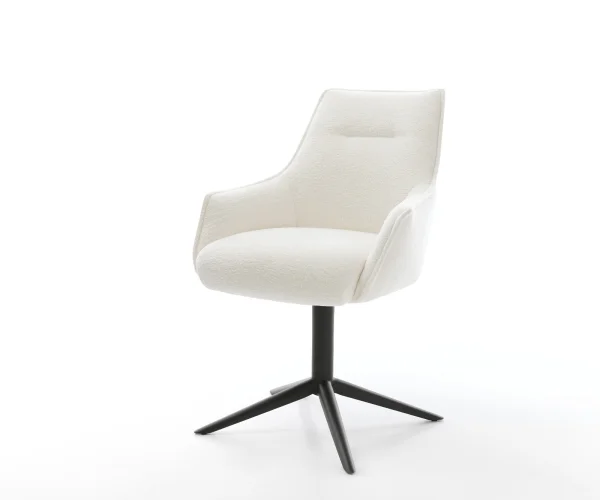 Drehstuhl Alja-Flex mit Armlehnen Bouclé Soft Beige Fußkreuz Schwarz 360° drehbar Wippfunktion Taschenfederkern