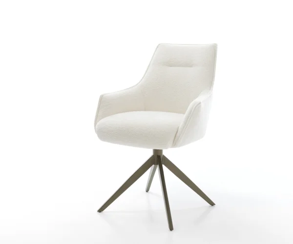 Drehstuhl Alja-Flex mit Armlehnen Bouclé Soft Beige Kreuzgestell breit Effektfinish Titan 360° drehbar Wippfunktion Taschenfederkern