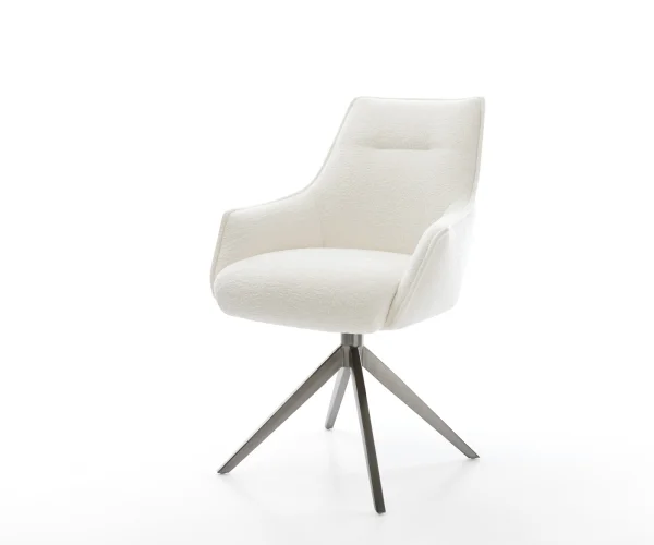 Drehstuhl Alja-Flex mit Armlehnen Bouclé Soft Beige Kreuzgestell breit Graphit 360° drehbar Wippfunktion Taschenfederkern