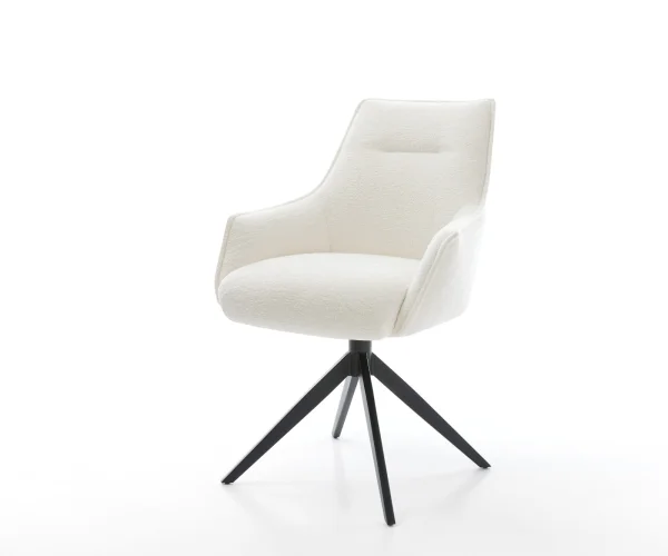 Drehstuhl Alja-Flex mit Armlehnen Bouclé Soft Beige Kreuzgestell breit Schwarz 360° drehbar Wippfunktion Taschenfederkern