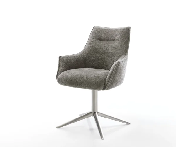 Drehstuhl Alja-Flex mit Armlehnen Bouclé Soft Schlamm Fußkreuz Edelstahl 360° drehbar Wippfunktion Taschenfederkern