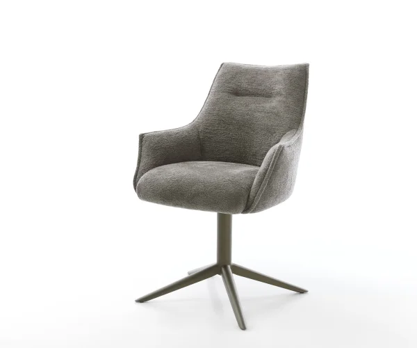 Drehstuhl Alja-Flex mit Armlehnen Bouclé Soft Schlamm Fußkreuz Effektfinish Titan 360° drehbar Wippfunktion Taschenfederkern