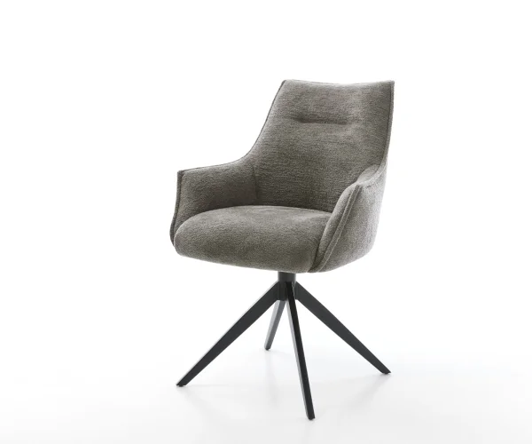 Drehstuhl Alja-Flex mit Armlehnen Bouclé Soft Schlamm Kreuzgestell breit Schwarz 360° drehbar Wippfunktion Taschenfederkern