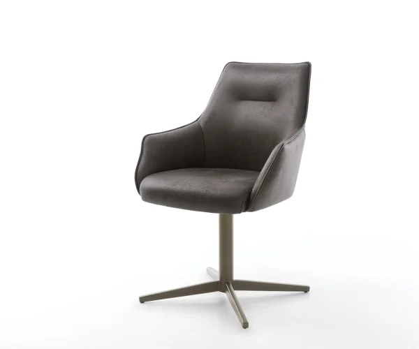 Drehstuhl Alja-Flex mit Armlehnen Mikrofaser Anthrazit Vintage Fußkreuz Effektfinish Titan 360° drehbar Taschenfederkern