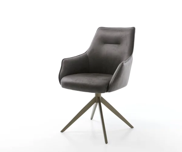 Drehstuhl Alja-Flex mit Armlehnen Mikrofaser Anthrazit Vintage Kreuzgestell breit Effektfinish Titan 360° drehbar Taschenfederkern