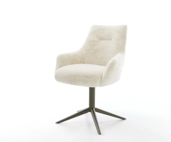 Drehstuhl Alja-Flex mit Armlehnen Plüsch Creme-Weiß Fußkreuz Effektfinish Titan 360° drehbar Wippfunktion Taschenfederkern