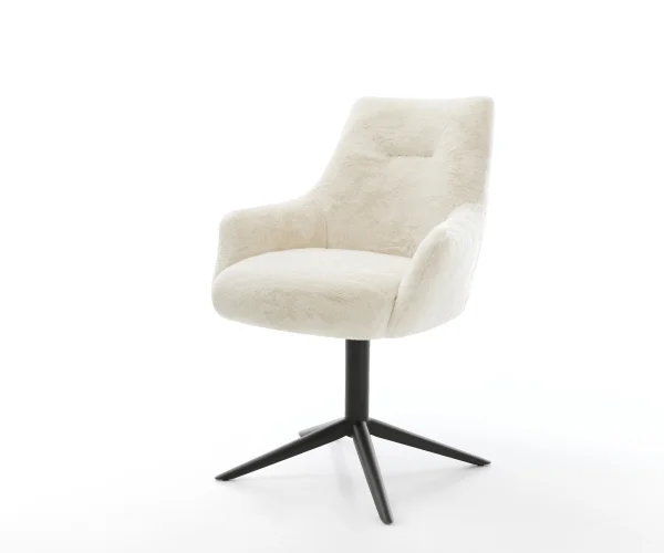 Drehstuhl Alja-Flex mit Armlehnen Plüsch Creme-Weiß Fußkreuz Schwarz 360° drehbar Wippfunktion Taschenfederkern