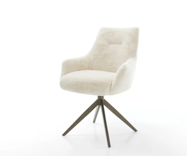 Drehstuhl Alja-Flex mit Armlehnen Plüsch Creme-Weiß Kreuzgestell breit Effektfinish Titan 360° drehbar Wippfunktion Taschenfederkern