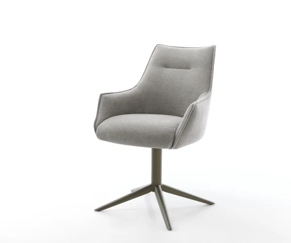 Drehstuhl Alja-Flex mit Armlehnen Strukturstoff Soft Grau Fußkreuz Effektfinish Titan 360° drehbar Wippfunktion Taschenfederkern