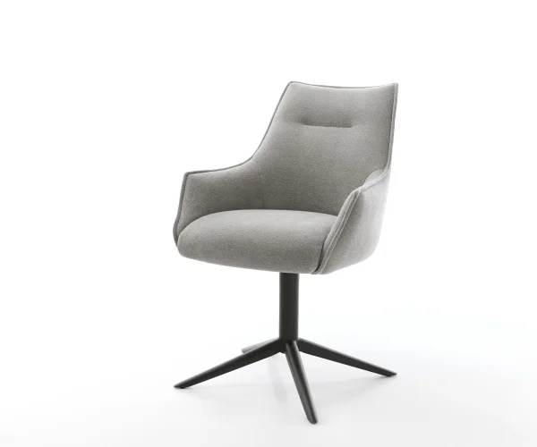 Drehstuhl Alja-Flex mit Armlehnen Strukturstoff Soft Grau Fußkreuz Schwarz 360° drehbar Wippfunktion Taschenfederkern