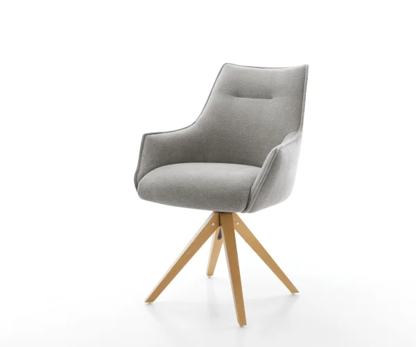 Drehstuhl Alja-Flex mit Armlehnen Strukturstoff Soft Grau Holzgestell kantig Natur 180° drehbar Taschenfederkern